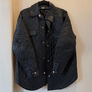 Zara Men's Dark Quilted Shirt Jacket